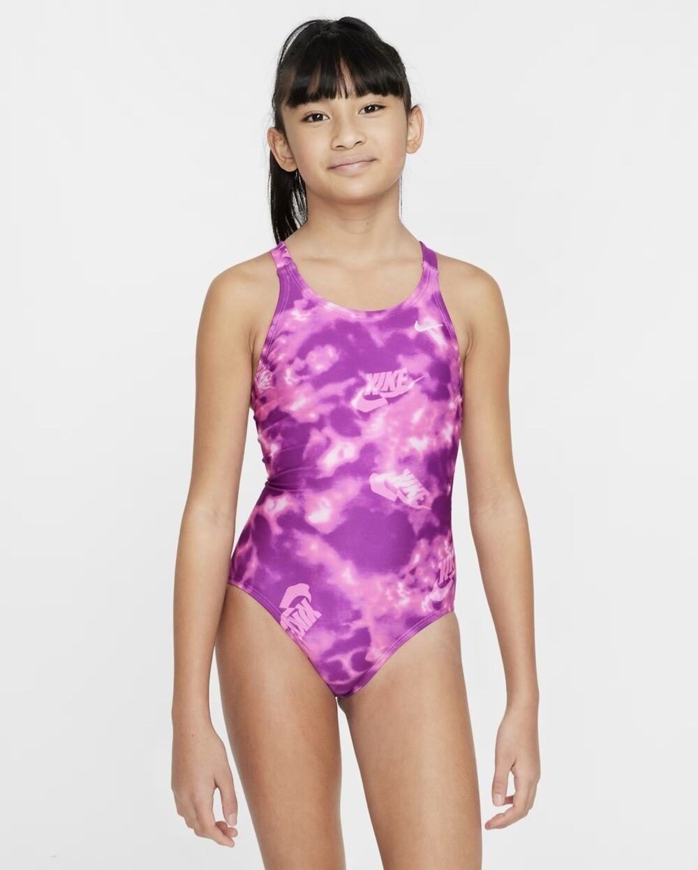 Nike Girls' XL Water Print Swimsuit One Piece Purple Logo NWT